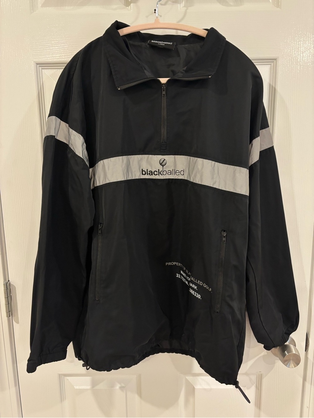 Men's Black Pullover Windbreaker with Reflective Stripe